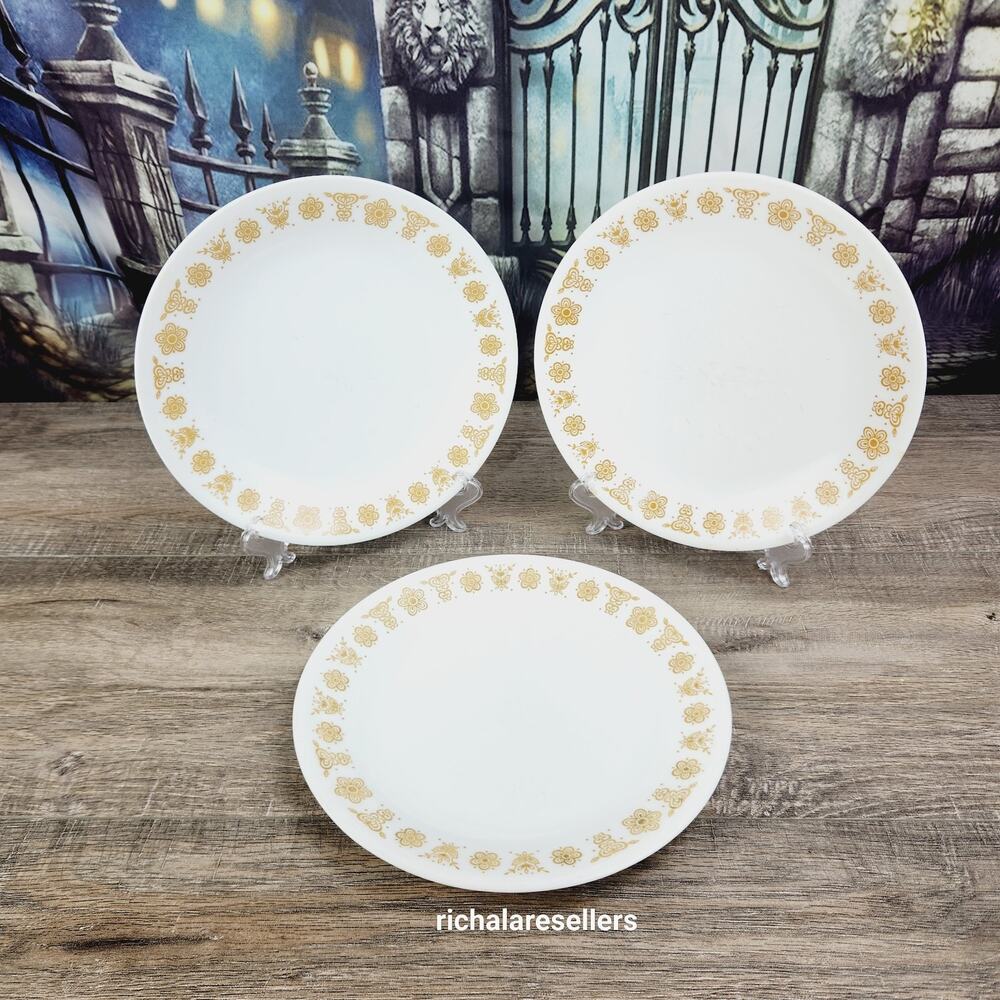 Corelle Butterfly Gold 8.5" Salad Plates Lot of 3 Corning Vintage
